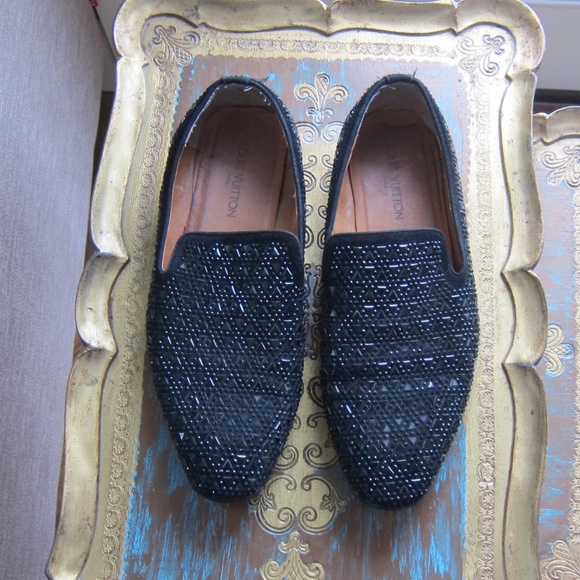 Men's LOUIS VUITTON BLACK BEADED LOAFERS SHOES IT 45 - Picture 1 of 11